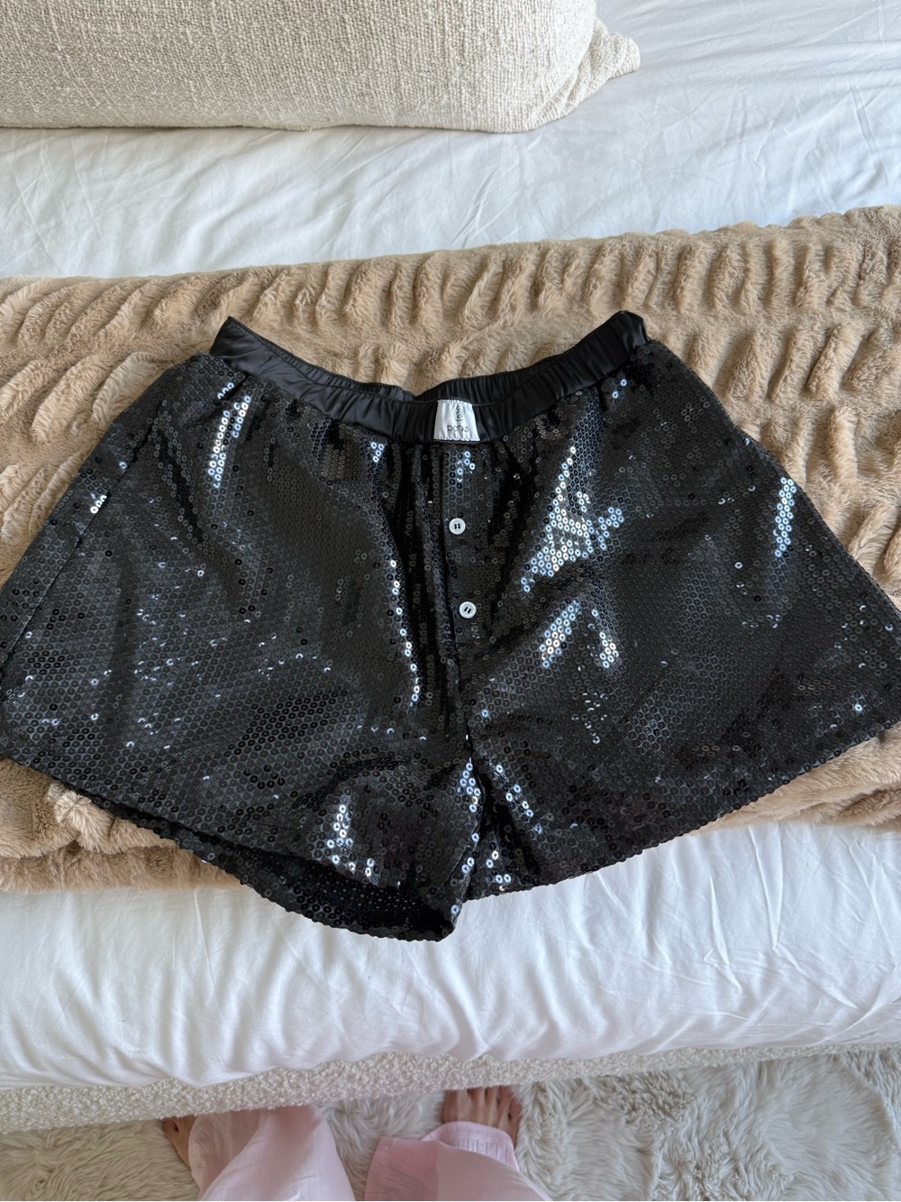 PARKE Sequin Bermuda Shorts in Black, Never Worn, Size XL